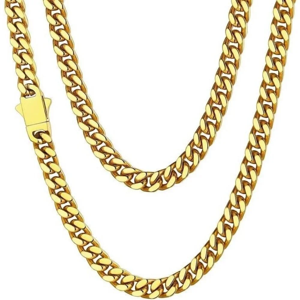Men' 5mm Width Steel Gold 18K Gold Plated Cuban Durable Hip Hop Chain Jewelry